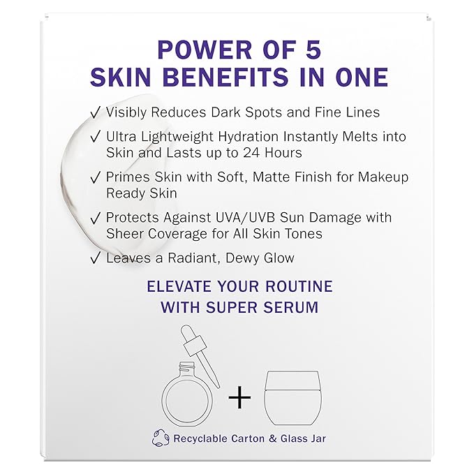 Olay Super Cream with Sunscreen SPF 30 Lightweight Face Moisturizer with Sun Protection 5-in-1 Skin Care Benefits - Hydrating Brightening Firming - Niacinamide Vitamin C Collagen Peptide 1.7 oz