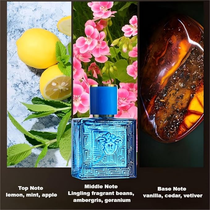 Mini Men's Perfume Eros Gift Set 3 Pieces Pheromone Cologne for Men Eau De Parfum Body Spray with Fruity and Floral Long Lasting FragrancesTravel Size 3x30ml