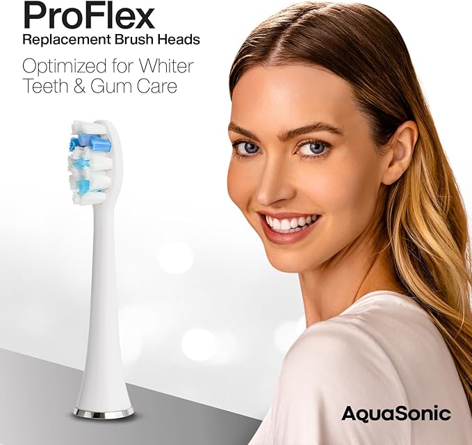 AquaSonic Duo PRO 8-Pack Replacement Brush Heads - Upgraded Proflex Brush Heads for Improved Plaque Removal - ADA Accepted - Genuine AquaSonic