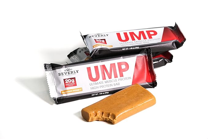 Beverly International UMP High Protein Bars - Almond Honey 20g of Protein 8g Fiber. All Natural Gourmet Ingredients. Soy Free Bar 12 Pack