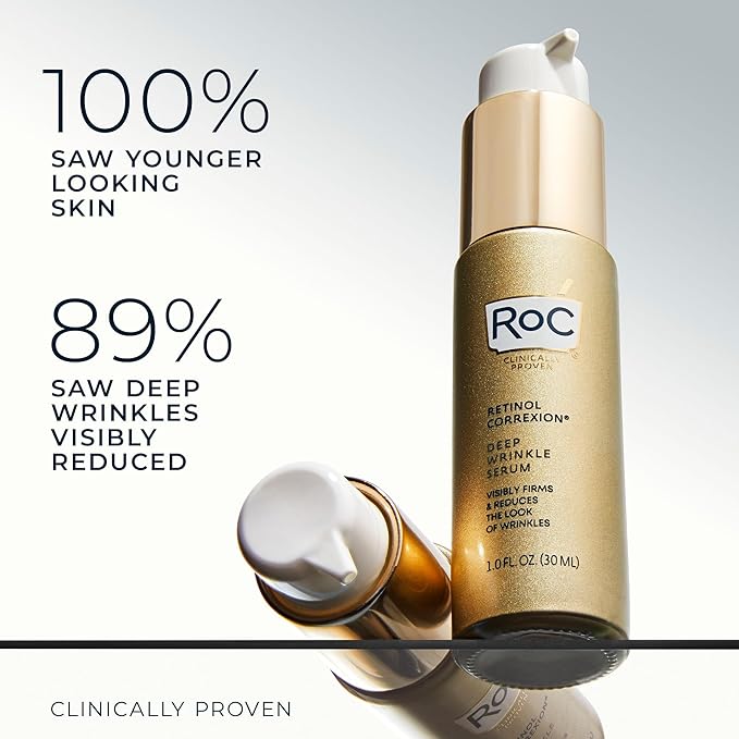 RoC Retinol Correxion Deep Wrinkle Retinol Face Serum with Ascorbic Acid Anti-Aging Treatment for Fine Lines Dark Spots Post Acne Scars 1 Oz (Packaging May Vary)