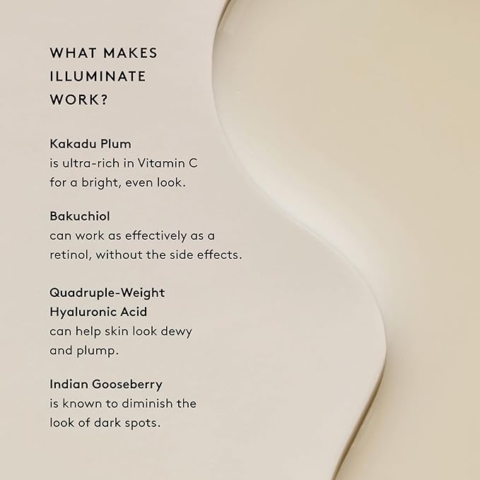 Naked &amp Thriving Illuminate BC+ Face Serum | Hyaluronic Acid Vitamin C Bakuchiol | Organic Vegan &amp Naturally-Derived Skin Care | For Mature Skin Visible Spots and Wrinkles (1.0 fl oz/30 m