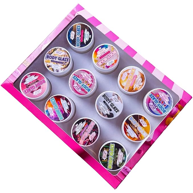 Canvas Beauty Body Glaze A Piece Of Cake Sample Pack Set of 12 Unique Scents (0.5 oz Each) - Moisturizing Body Butter for Women With Beeswax Jojoba Oil and Rice Bran for Soft and Glowy Skin