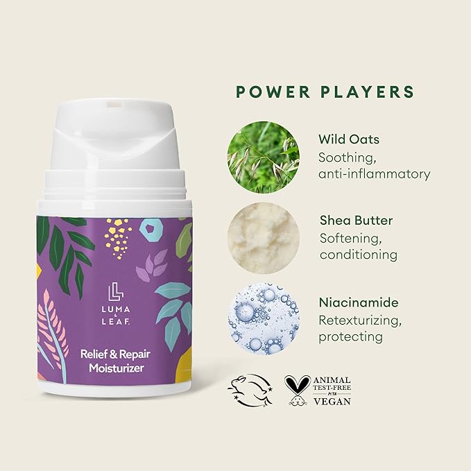 LUMA &amp LEAF Dry Skin Face Moisturizer ? Hydrating Face Cream for Eczema Rosacea-Prone &amp Sensitive Skin with Niacinamide Shea Butter &amp Wild Oats ? Lightweight and Vegan