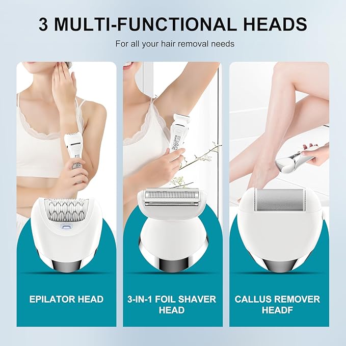 Electric Bikini Epilator for Women 5 in 1 Hair Removal for Face Chin Arm Leg Armpit Bikini Trimmer IPX6 Waterproof USB Rechargeable Wet &amp Dry Lady Shaver2 Speeds &amp 5 Cutter Heads
