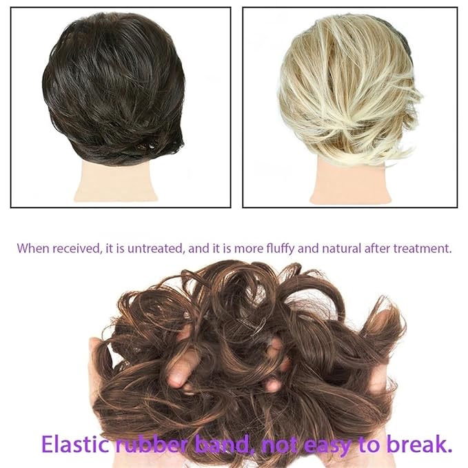 EARSHOT Hair Buns Hair Piece 1 Pack Synthetic Messy Bun Hair Extensions Wavy Curly Bun Short Ponytail Bun Extensions Women Elastic Bun Wigs Hair Accessories For Girls (Color : 27T613)