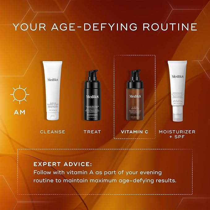 Medik8 C-Tetra Advanced - Balancing Plumping Hydrating Daily Vitamin C Serum with Hyaluronic Acid Squalene - Smooths Fine Lines Wrinkles - 1.0 oz