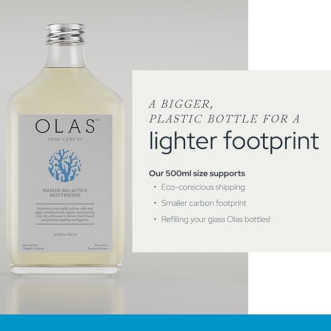 Olas Alcohol Free Mouthwash &amp Oral Rinse - Marine Bio-draft Mouth Rinse With Essential Oils &amp Antioxidants for a Healthy Oral Microbiome - Fluoride Free Natural Mouthwash (500 ml)