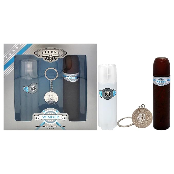 Cuba Winner 3 Pieces Gift Set for Men (3.3 Ounce Eau de Toilette Spray + 3.3 Ounce After Shave + A Key Chain)