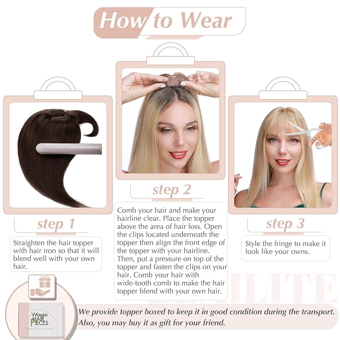 Elailite Hair Toppers for Women Real Human Hair Topper with Bangs Thinning Thin 5.1x2.8 Silk Base Clip in Remy Hairpieces 10 Inch Dark Brown
