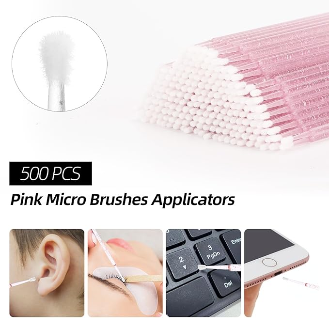 1500 PCS Eyelash Extension Supplies Kit 500 Spoolies Mascara Wands 500 Lip Brushes 500 Micro Swabs Pink Disposable Eyelash Brushes Makeup Applicator Tool with 3 Reusable Containers