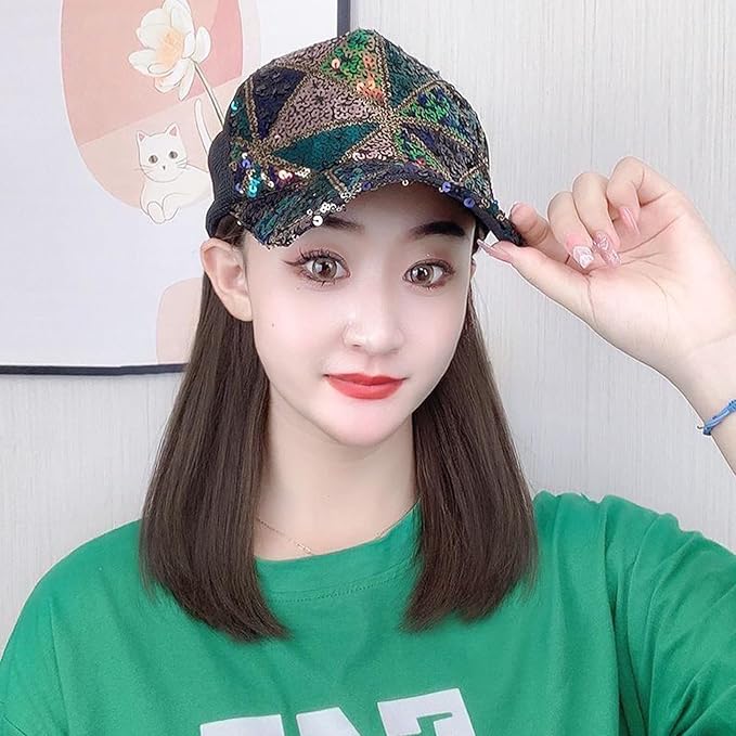 Women's Hat wig Duck Tongue hat collarbone Hair Straight hair inner Buckle wig Baseball Cap Sun Hat Wave Curly Hair