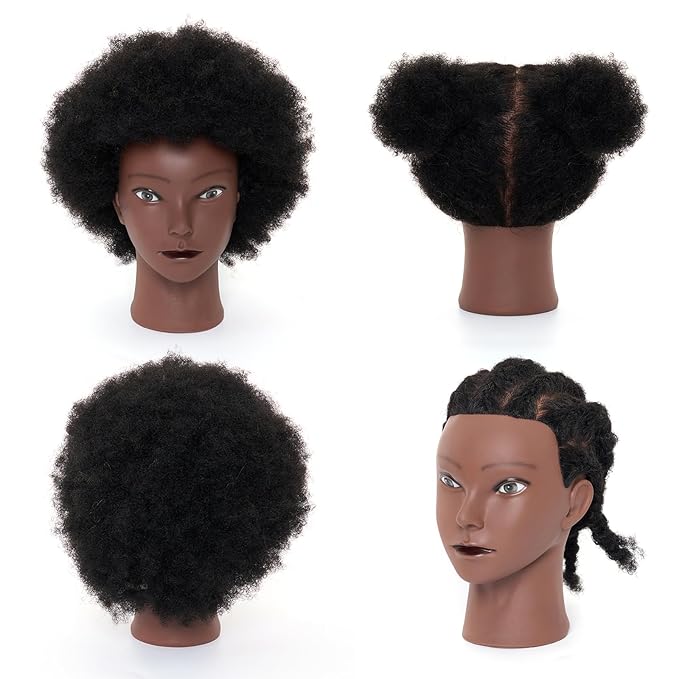 100% African Mannequin Head Human Hair4C Afro Curly Cosmetology Manican Manikin Doll Head with 47??Mannequin Head StandTable CalmpBraiding Set for Display Practice Braiding Styling Training