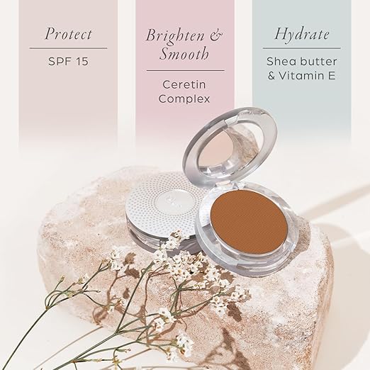 P?R MINERALS 4-in-1 Pressed Mineral Makeup Powder Foundation with SPF 15 - Concealer &amp Finishing Compact Pressed Powder for Face - Buildable Medium to Full Coverage Foundation Powder