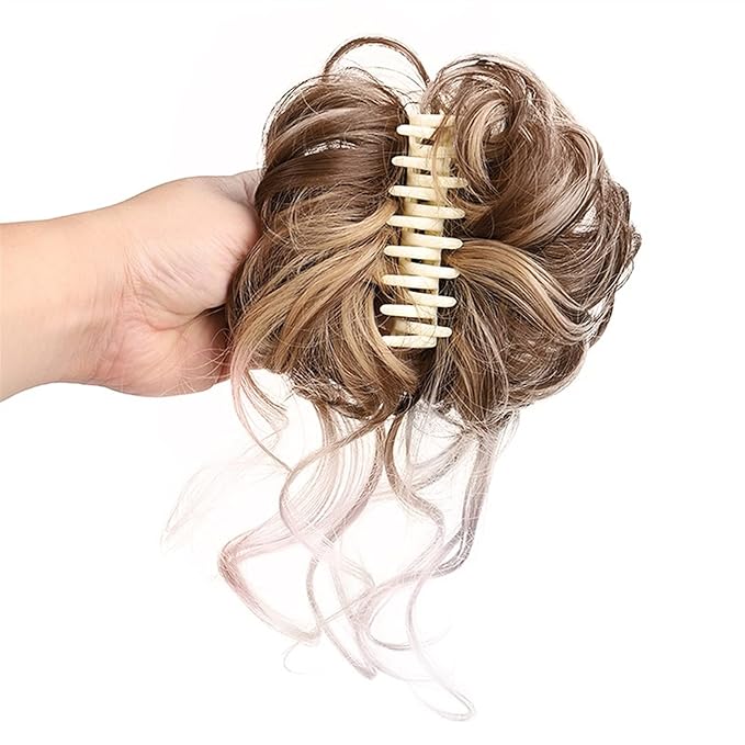 EARSHOT Hair Buns Hair Piece Synthetic Bun Hair Clips Messy Bun Ponytail Extensions Wavy Curly Bun Claw Clips Wigs for Women Hair Bun Hair Accessories For Girls (Color : 1Pcs-06)