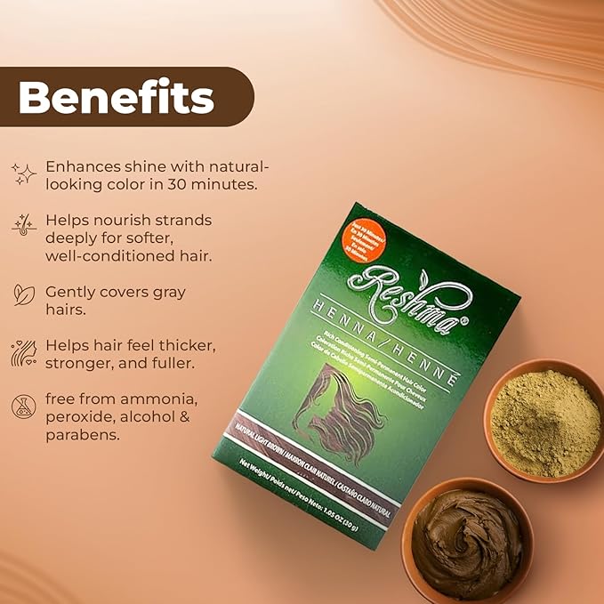 Reshma Beauty 30 Minute Henna Hair Color Infused with Organic Henna Lawsonia Inermis 100% Gray Coverage for Soft Shiny Hair Plant-Based Hair Dye?12.6 oz Pack of 12 (Light Brown)