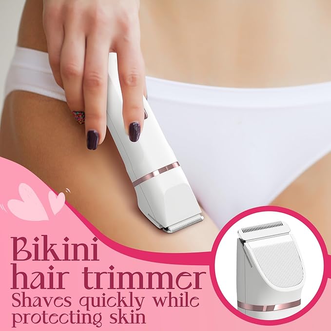 Electric Razor for Women Men - Wet Dry Shave Waterproof Bikini Trimmer Pubic Hair Removal Shaver with Hypoallergenic Ceramic Blades Facial &amp Body Groomer USB Recharge Birthday Gifts - White