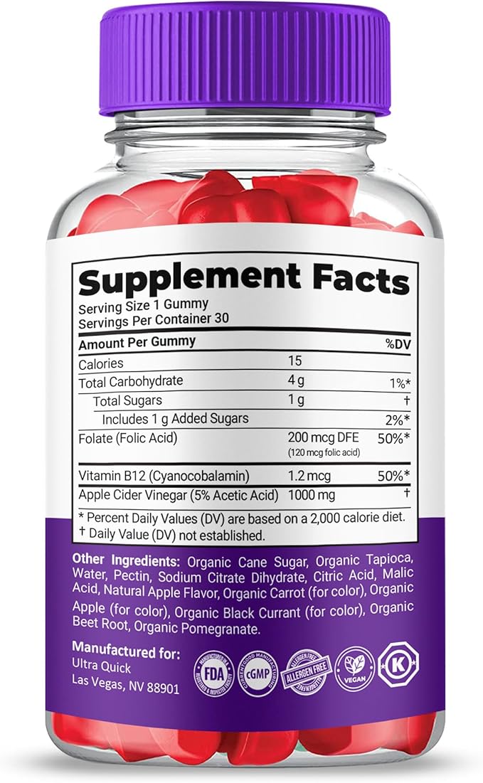 (2 Pack) UltraQuick Max+ ACV Gummies Higher Potency Official Ultra Quick Max+ Gummies 2X Stronger Apple Cider Vinegar Gummy 2 Month Supply