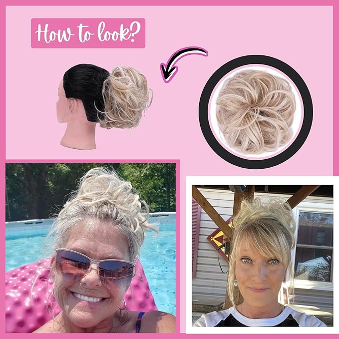 JuvaBun Messy Bun Hair Piece - Light Brownish Blonde color Synthetic Hair Foam Material Women's Wig Easy Upkeep
