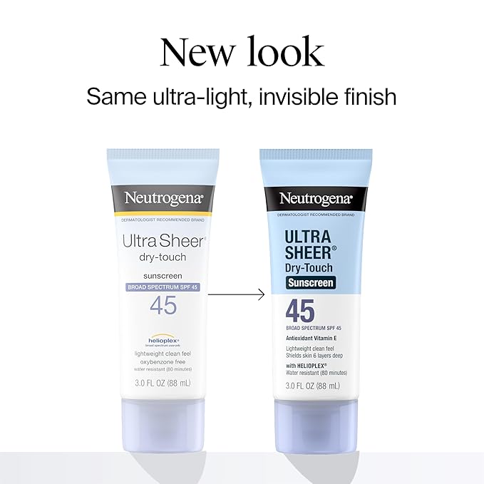 Neutrogena Ultra Sheer Dry-Touch Sunscreen For Face &amp Body SPF 45 Broad Spectrum UVA/UVB Protection Lightweight Water Resistant &amp Non-Greasy Travel Size Sunscreen 3 fl. oz Pack of 3