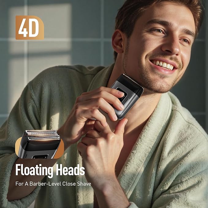 Cordless Foil Shaver for Men: High-Speed 6000RPM Dual Replacement Heads (Foil + Trimmer) USB-C Rechargeable IPX7 Waterproof &amp Battery Display