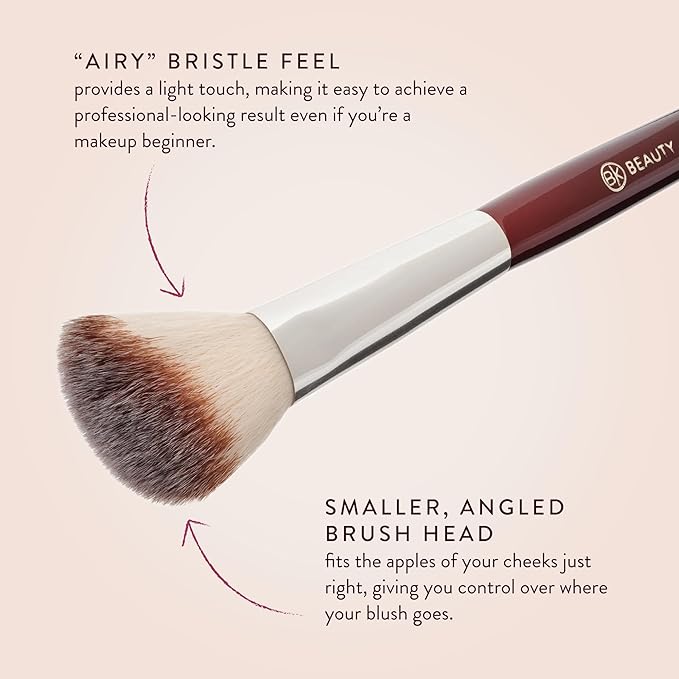 BK BEAUTY 112 SMALL ANGLED FACE BRUSH ? Precise Angled Blush Brush for Soft Natural Blend Ideal for Blush on Smaller Faces &amp Highlighting