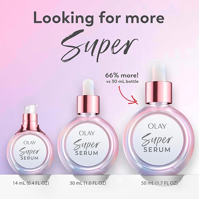 Olay Super Serum - Niacinamide Vitamin C &amp E Collagen Peptide AHA - 5-in-1 Skin Care Benefits for Face - Healthy Glow Brightening Hydrating Smoothing Firming Evens Tone Anti-Aging 1.7 Oz