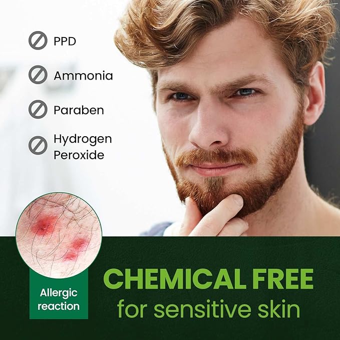 Herb For Men Mustache &amp Beard Dye (Nature Black 3 Pack) PPD-Free Ammonia-Free Vegan with Natural Ingredients Odorless Gentle for Sensitive Skin No Skin Irritation