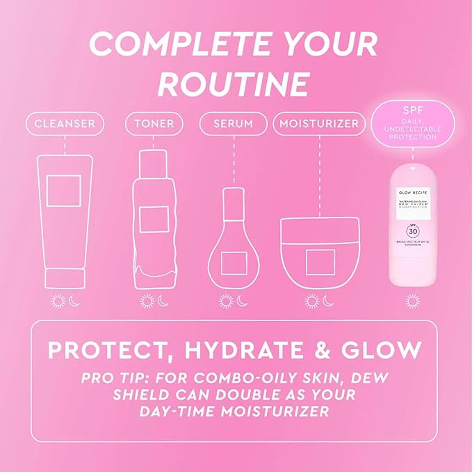 Glow Recipe Dew Shield Korean Face Sunscreen SPF 30 - Hydrating Moisturizer &amp Dewy Lightweight Sunscreen - Formulated with Broad Spectrum UV Protection with No White Cast or Pilling (15ml)