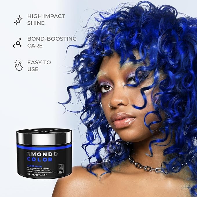XMONDO Color Super Blue Mask ? Semi-Permanent Blue Dye with Bond Booster &amp Hyaluronic Acid 8 oz