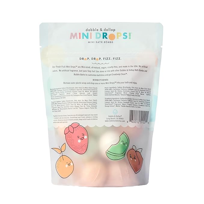 Dabble &amp Dollop Mini Bath Bombs 100% Natural Droplets for Kids Fresh Fruit Scents - Resealable Pouches Fizzy Moisturizing &amp Fun Vegan Gluten-Free Cruelty-Free (Set of 24)