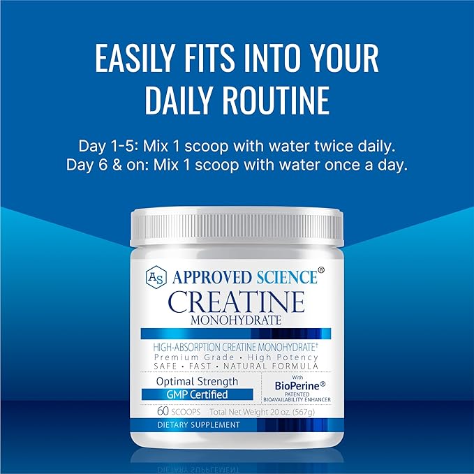 Approved Science Creatine Monohydrate Powder with BioPerine - Workout Support - 120 Servings - 5g Per Serving - Unflavored - Pack of 2 - Non-GMO Vegan