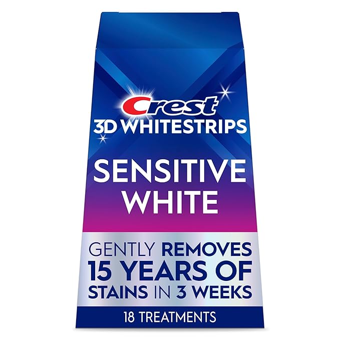 Crest 3D Whitestrips Sensitive At-Home Teeth Whitening Kit 18 Treatments Gently Removes 15 Years of Stains Crest Whitestrips Teeth Whitening Kit
