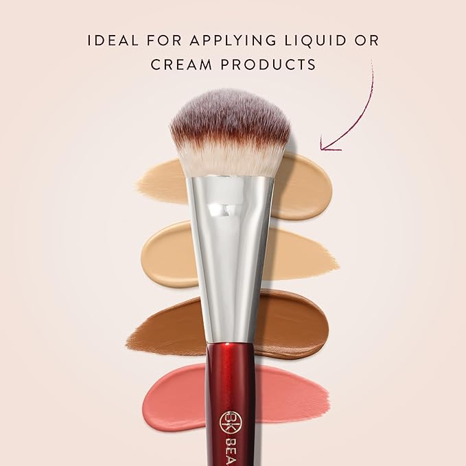 BK BEAUTY BRUSHES - 109 MINI CONTOURED FOUNDATION - Face Brush for Liquid or Cream Foundations - Bronzer Blush &amp Highlighter Makeup Brush