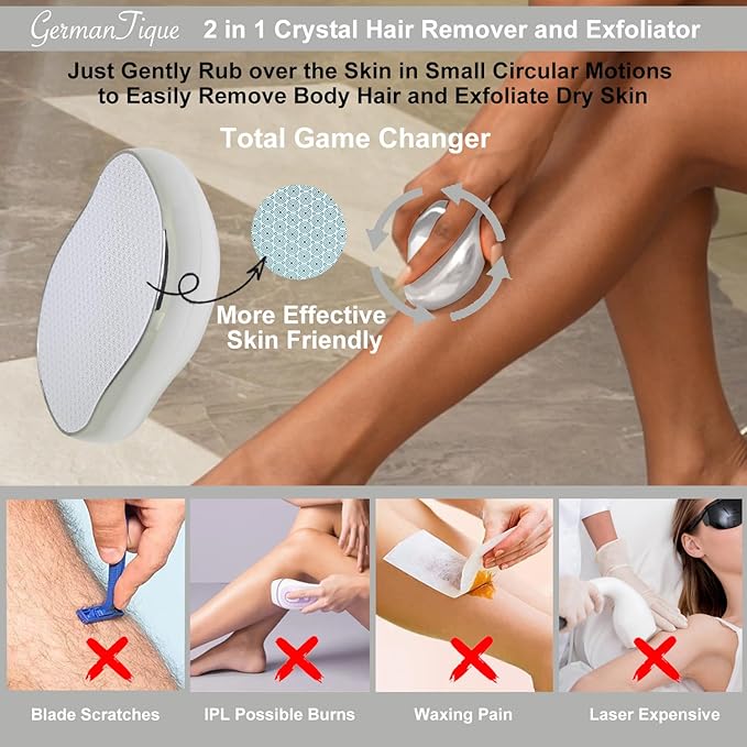 Crystal Hair EraserNatural Crystal Hair RemoverReusable Painless Nano Glass Hair Removal Device Without ShaverGentle Crystal Epilator and Exfoliator for Soft Silky Skin(Silver)