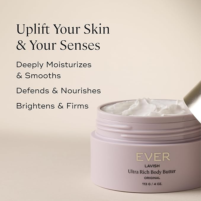 EVER Lavish Ultra Rich Body Butter ? Antioxidant &amp Vitamin-Infused Deep Moisturizing Cream for Softer Firmer Youthful-Looking Skin 4 oz