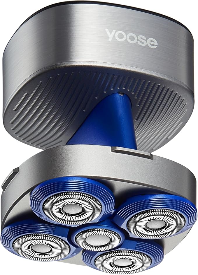 yoose Head Shavers for Bald Men IPX7 Skin Close Electric Razor for Men (Ergonomic Design USB-C 90-Min Usage 5 Floating Cutting Heads) Intelligent PID Control Battery Indicator H5 Silver