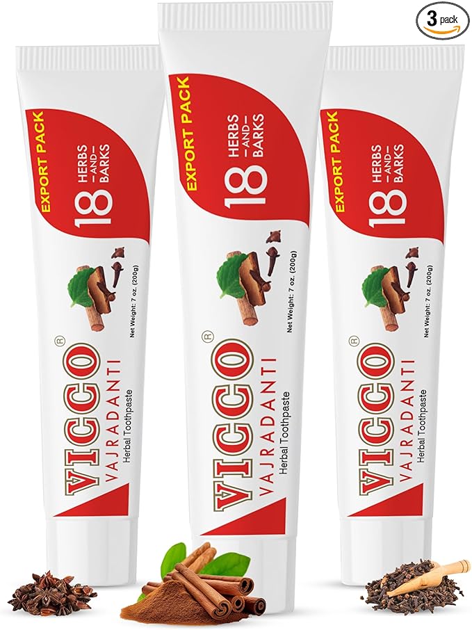 Vicco Vajradanti Ayurvedic Herbal Toothpaste by Vicco ? 70 Year Legacy of Ayurveda with 18 Ayurvedic Herbs &amp Barks 100% Natural Vegan Fluoride-Free &amp Cruelty-Free ? 7 oz (3 Pack)