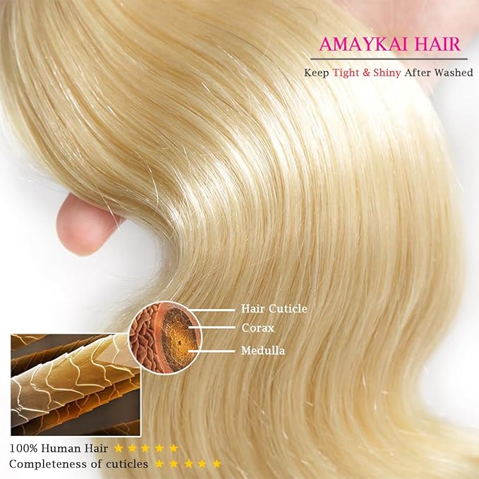 613 Human Hair Bundles Body Wave Blonde 1 Bundles 12 Inch 100% Unprocessed 12A Grade Brazilian Virgin Hair Extensions for Women Soft and Silky No Smelling Can Be Dyed Or Restyled