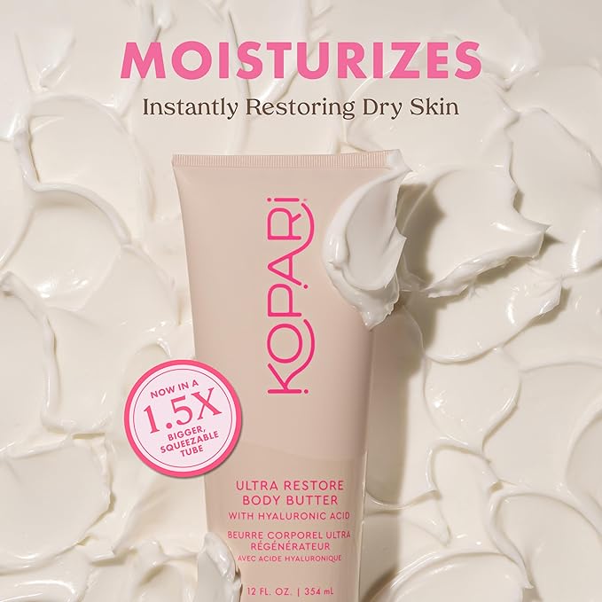 Kopari Jumbo Ultra Restore Body Butter Whipped Lightweight Formula Hyaluronic Acid &amp Mango Seed Butter Deep &amp Long-Lasting Moisture Coconut 12 oz