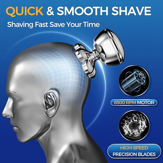 Head Shavers for Bald Men Bald Head Shavers for Men Wet Dry Men's Electric Razor for Face Shaving Waterproof Cordless 7-Blade Shaver for Man Face Rechargeable Grooming Kit Gift for Man Silver