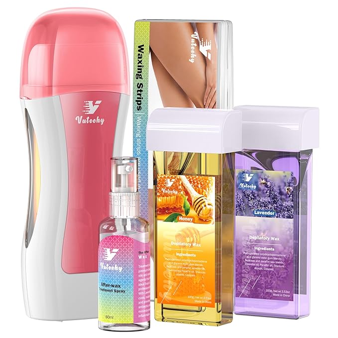 Roll on Waxing Kit Roll on Wax Kit for Hair Removal Waxing Kit at Home Wax Roller Kit for All Skin Types Body Sensitive Skin Unisex with 2 Soft Cartridges &amp 50 Pcs Strips