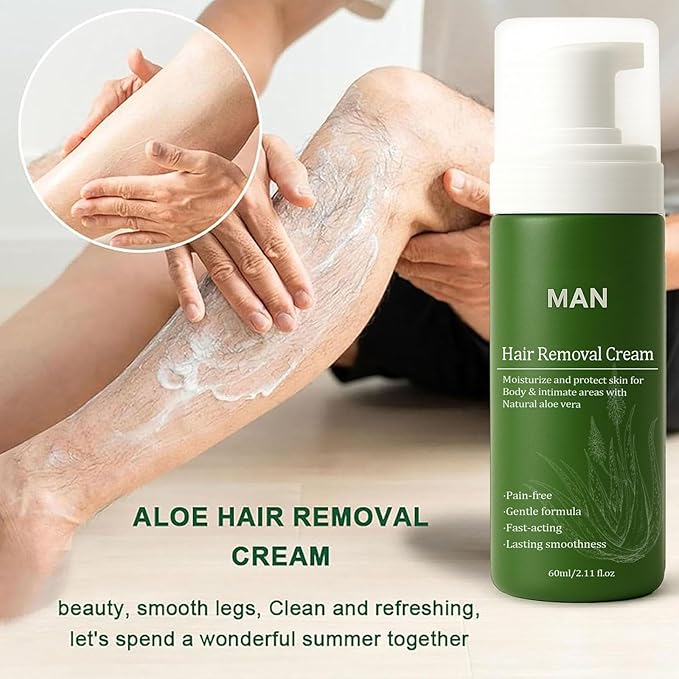 Man Hair Removal Cream with Natural Aloe Vera Natural Aloe Vera Quick Gentle Fast-Acting Hair Remover Mousse Moisturizing Nourishing Non-sticky for Face Multiple body parts (2PCS)