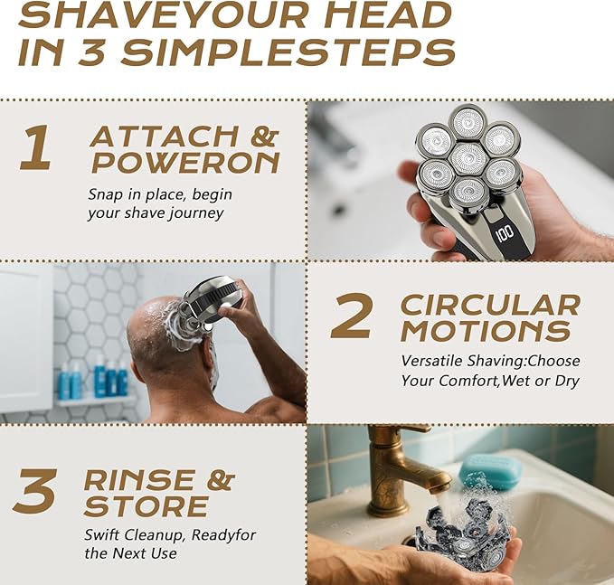 7D Head Shavers for Bald Men Water Proof Electric Razor for Men with LED Display Detachable Wet/Dry Anti-Pinch Head Shavers Shaving Grooming Kit for Balder Perfect for Home &amp Travel