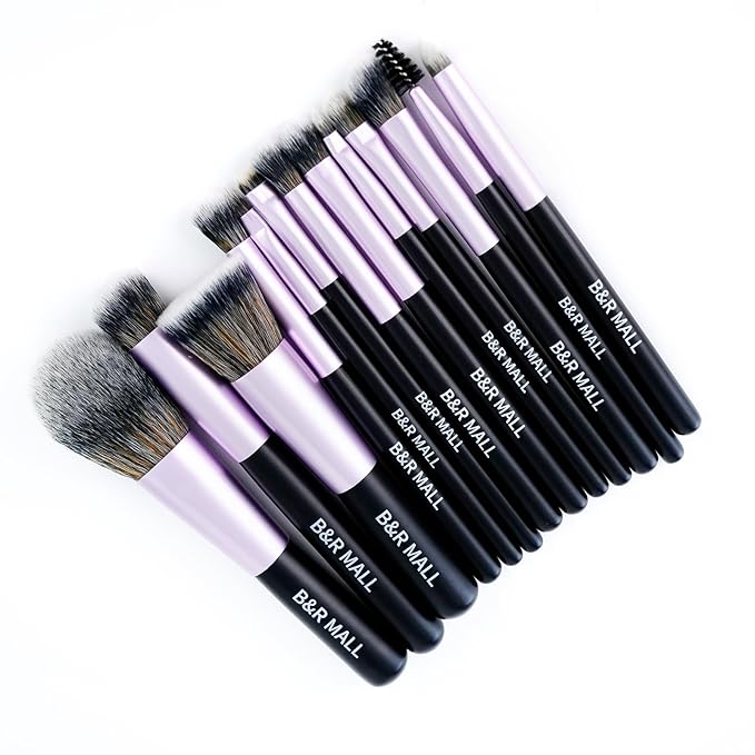 B&ampR MALL Makeup Brush Set with LED Mirror ? Supper soft Brushes for Flawless Foundation Concealer Eyeshadow &amp More | Lightweight Versatile Perfect for On-the-Go Touch-Ups (Purple Black)