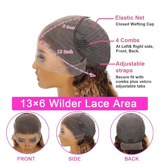 30 Inch Honey Blonde Highlight Ombre Lace Front Wig Human Hair 200% Density 13x6 HD Deep Wave Curly Wig Pre Plucked with Baby Hair
