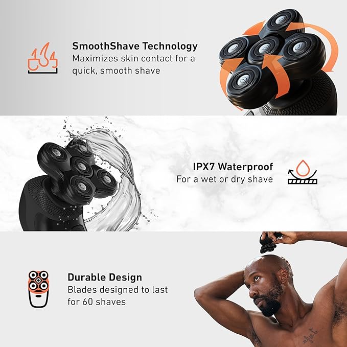 Groomie BaldiePro Cordless Bald Head Shavers for Men Blade Refill 2.0 - Waterproof Head Shavers Replacement Head - Electric Hair Shaver &amp Head Razor for Bald Men Men's Rotary Shaver for Smooth S