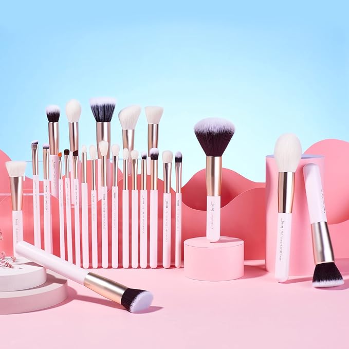 Jessup Makeup Brushes Set Professional 25PCS Pink Premium Natural Powder Foundation Eyeshadow Blending Concealer Blusher Highlight Labeled Brushes T290