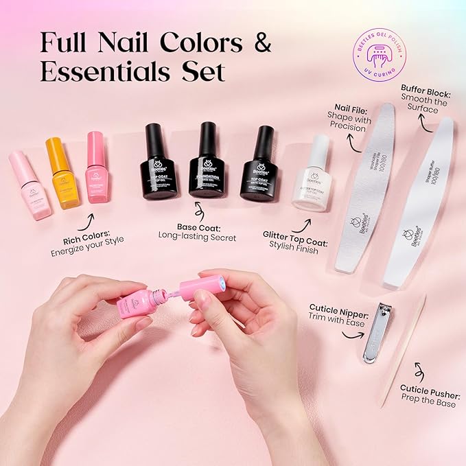 beetles Gel Polish Shifting Lights - Fall Gel Nail Polish Set Brown Burgundy Red Black White Green Purple Glitter 36 Colors with Base Coat Glossy Matte Glitter Top Coat UV LED Soak Off Gift for Women