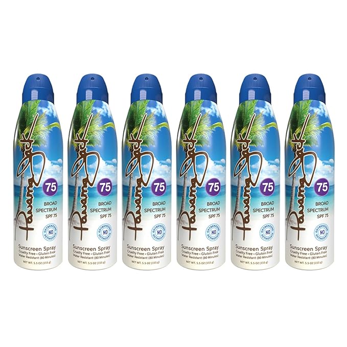 Panama Jack Continuous Spray Sunscreen - SPF 75 Broad Spectrum UVA/UVB Protection PABA Paraben Gluten &amp Cruelty Free Water Resistant (80 Minutes) 5.5 OZ (5.50 Fl Oz (Pack of 12))